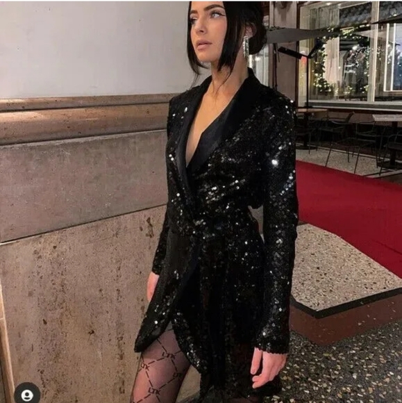 Zara * Sequin Wrap Blazer Dress Black - Picture 2 of 12